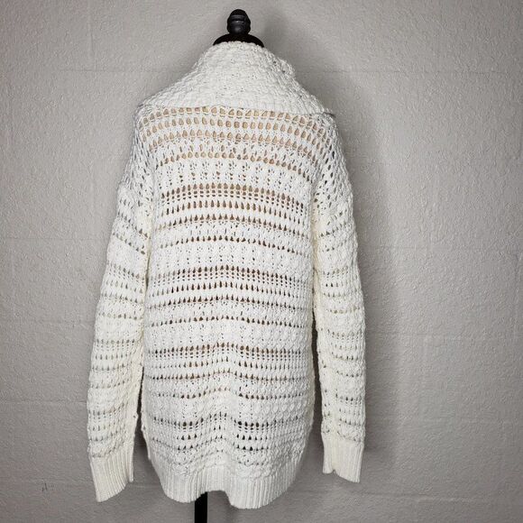 DKNY Cream Open Knit Cowl Neck Wool Sweater Size M - Picture 10 of 16
